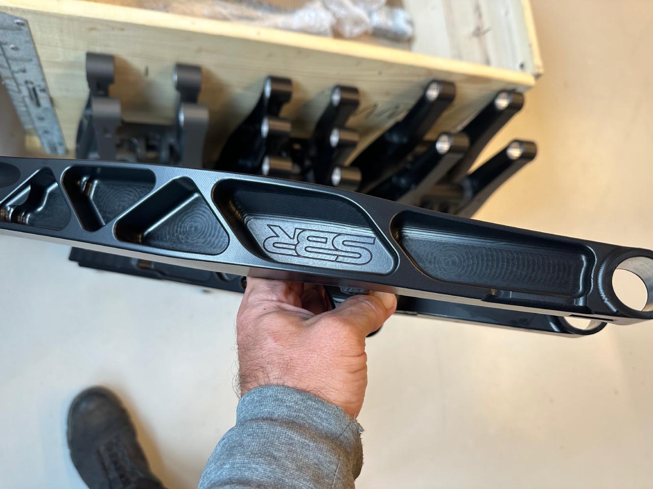 SBR long swingarm for 65cc, finished parts in the shop